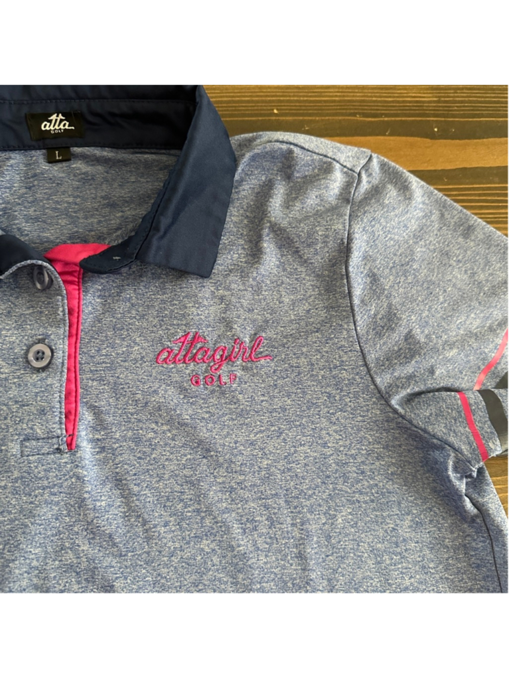 Girls Atta Golf Polo Shirt L Blue Pink Athletic Preppy Activewear CS